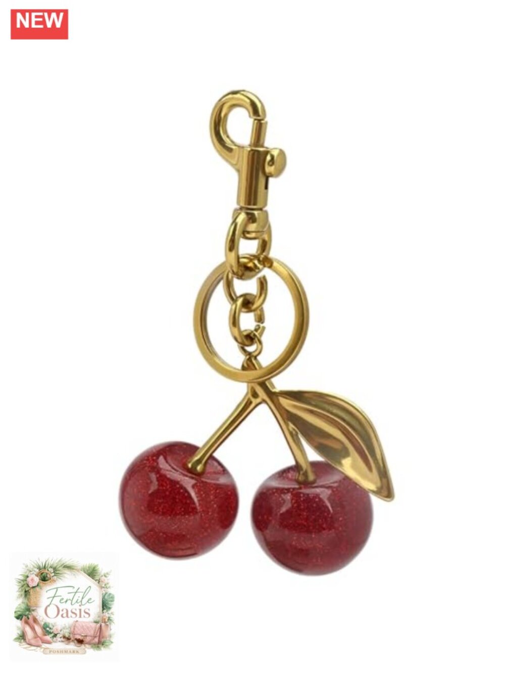 Cherry Keychain Bag Charm Purse Accessory Metal Resin Food Fruit